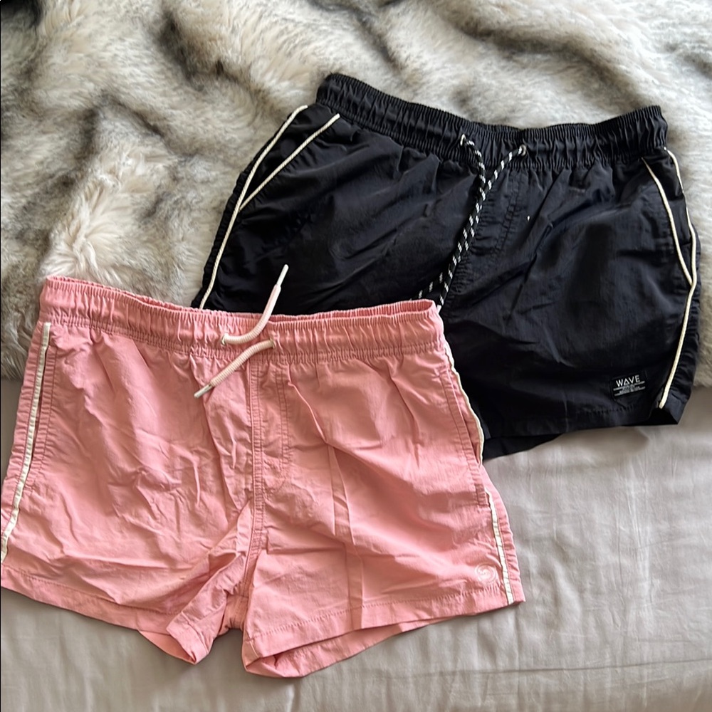 Men’s Bershka Swim Shorts Set in Black and Pink